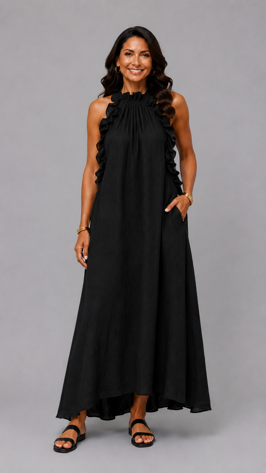Fernanda | Robe Maxi en Lin Sans Manches avec Volants