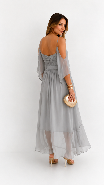 Isabela | Ensemble Gris Fluide avec Caraco et Pantalon Léger