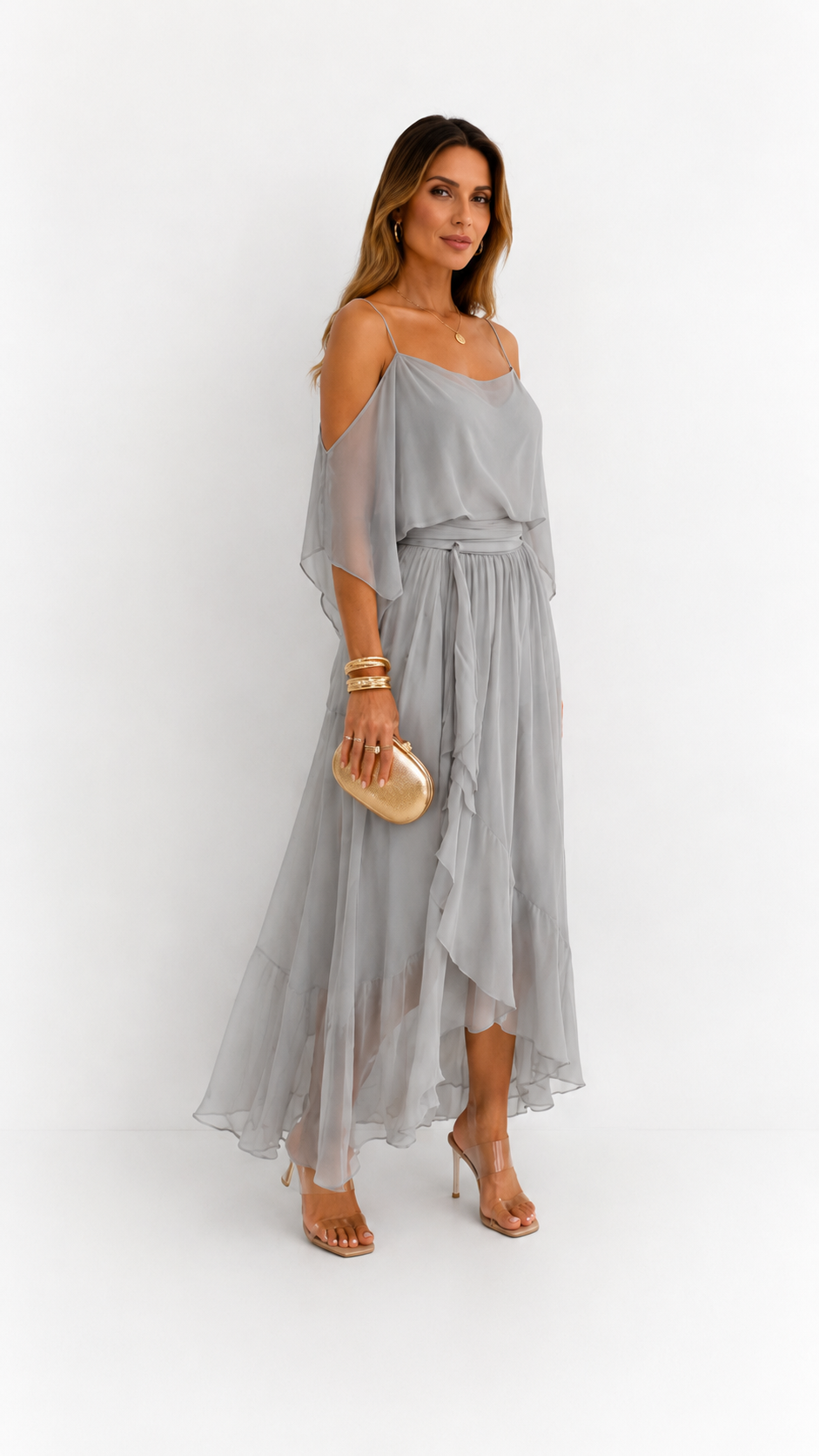 Isabela | Ensemble Gris Fluide avec Caraco et Pantalon Léger