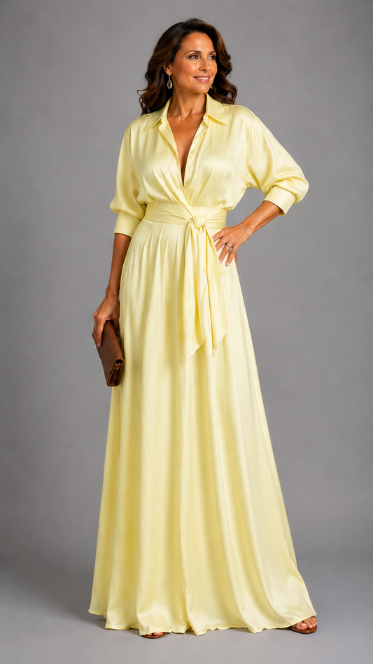 Zelith | Robe Midi Élégante avec Ceinture et Col Chemisier