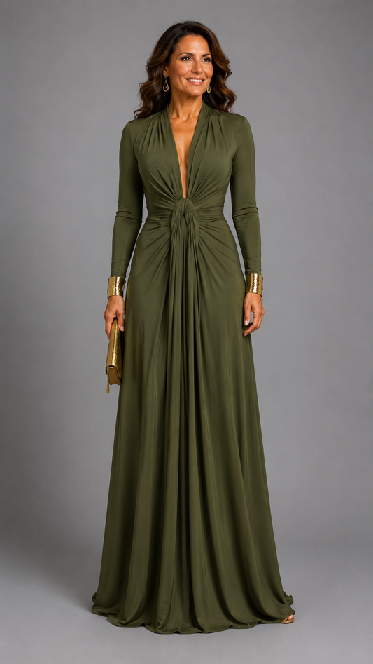 Vimmer | Robe Maxi Élégante avec Décolleté Plongeant et Drapé Fluide
