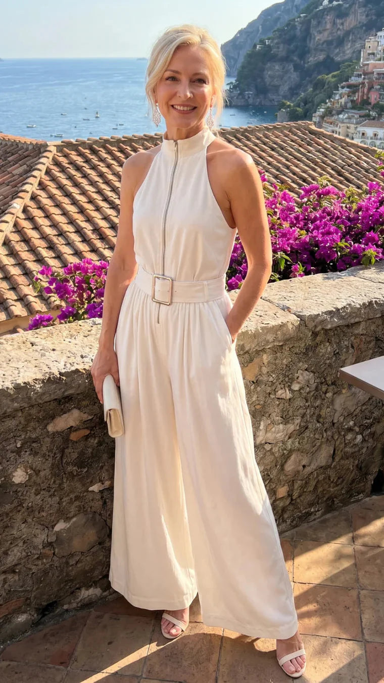 Astrielle | Combinaison Col Haut Élégante avec Ceinture