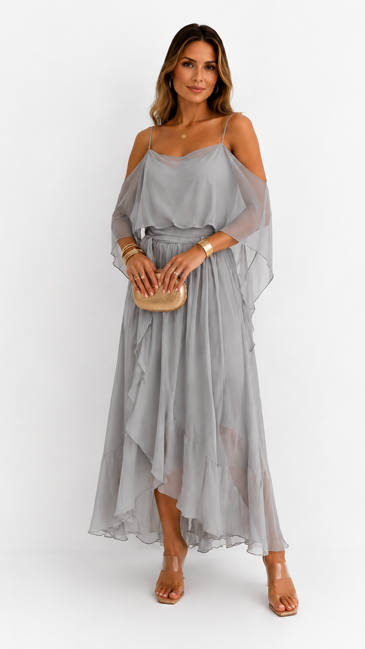 Isabela | Ensemble Gris Fluide avec Caraco et Pantalon Léger
